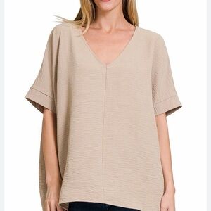 Zenana Women V Neck Woven Airflow Dolman Short Sleeve Blouse Top size S new